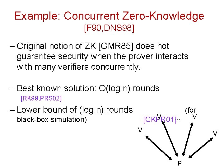 Example: Concurrent Zero-Knowledge [F 90, DNS 98] – Original notion of ZK [GMR 85]