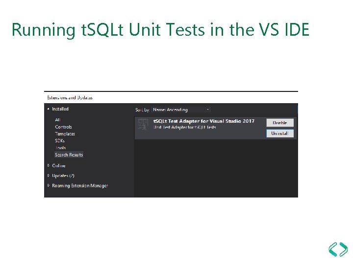 Running t. SQLt Unit Tests in the VS IDE 