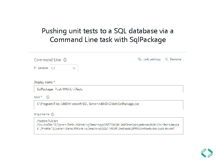 Pushing unit tests to a SQL database via a Command Line task with Sql.