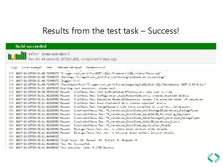 Results from the test task – Success! 