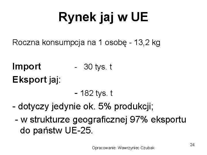 Rynek jaj w UE Roczna konsumpcja na 1 osobę - 13, 2 kg Import
