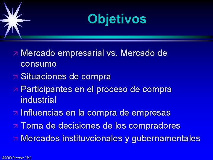 Objetivos Mercado empresarial vs. Mercado de consumo ä Situaciones de compra ä Participantes en