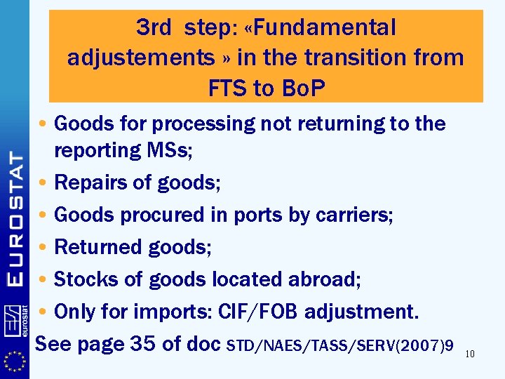 3 rd step: «Fundamental adjustements » in the transition from FTS to Bo. P