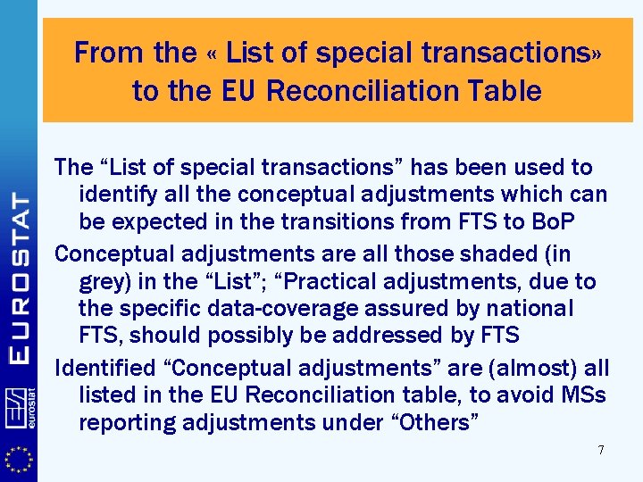 From the « List of special transactions» to the EU Reconciliation Table The “List