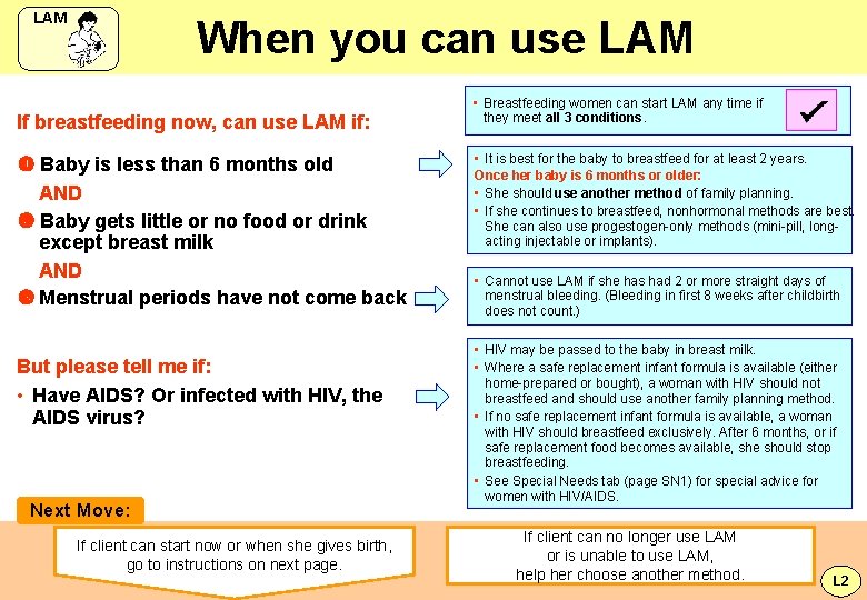 LAM When you can use LAM If breastfeeding now, can use LAM if: Baby