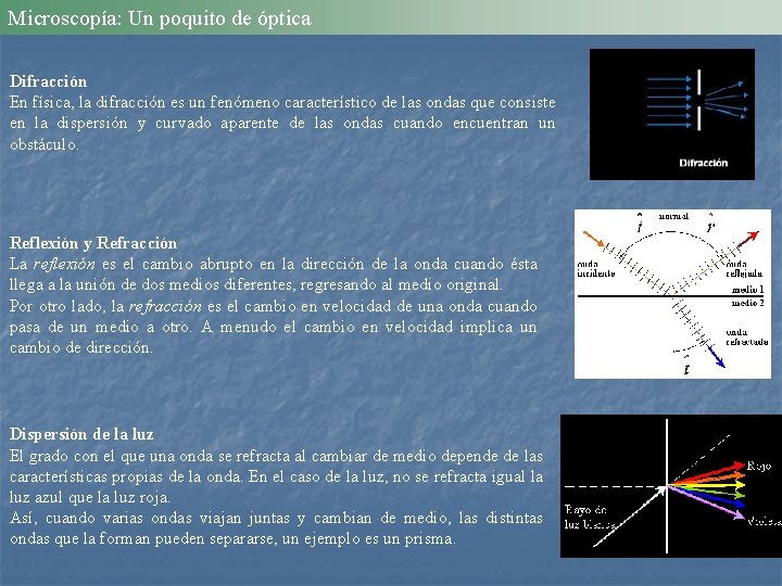 Microscopía: Un poquito de óptica Difracción En física, la difracción es un fenómeno característico
