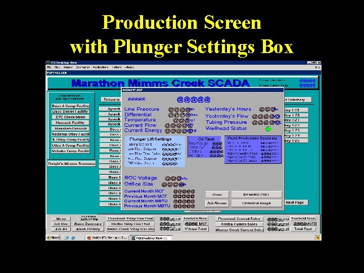 Production Screen with Plunger Settings Box 