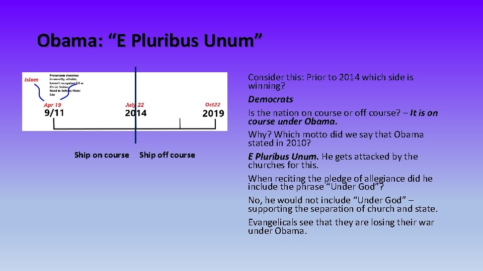 Obama: “E Pluribus Unum” Ship on course Ship off course Consider this: Prior to