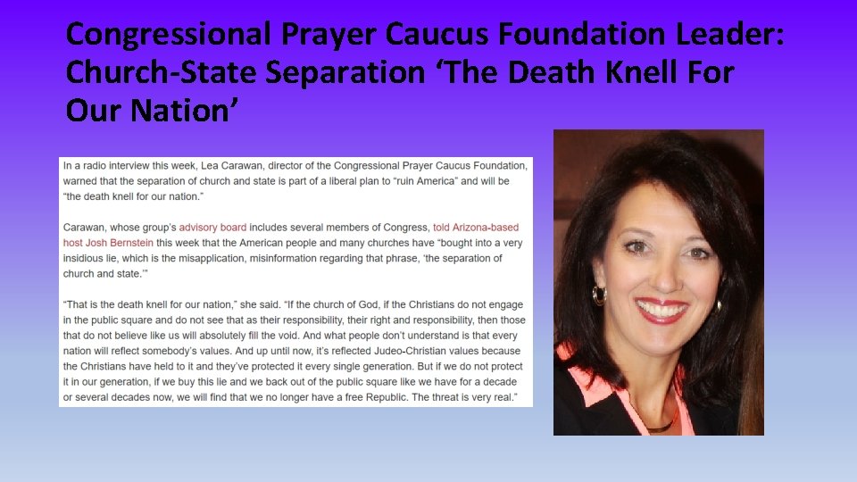 Congressional Prayer Caucus Foundation Leader: Church-State Separation ‘The Death Knell For Our Nation’ 