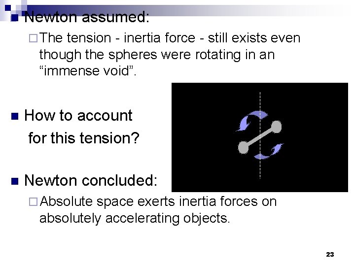 n Newton assumed: ¨ The tension - inertia force - still exists even though