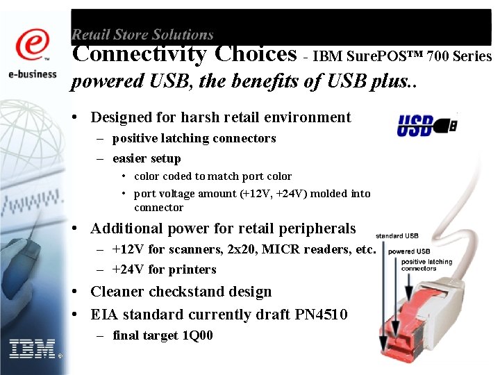 Connectivity Choices - IBM Sure. POS™ 700 Series powered USB, the benefits of USB