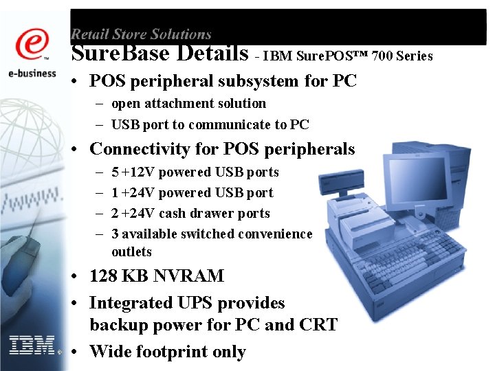 Sure. Base Details - IBM Sure. POS™ 700 Series • POS peripheral subsystem for