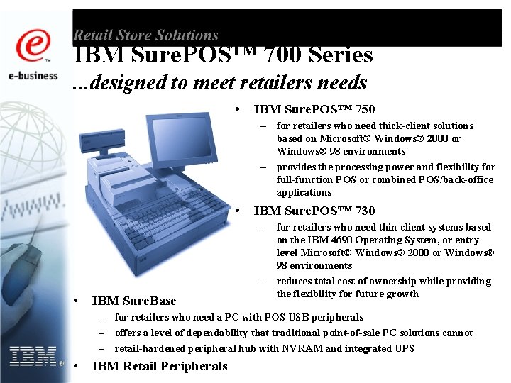 IBM Sure. POS™ 700 Series. . . designed to meet retailers needs • IBM