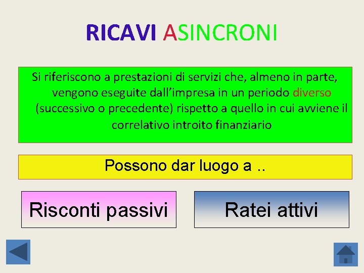 RICAVI ASINCRONI Si riferiscono a prestazioni di servizi che, almeno in parte, vengono eseguite