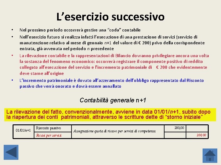 L’esercizio successivo • • Nel prossimo periodo occorrerà gestire una “coda” contabile Nell’esercizio futuro