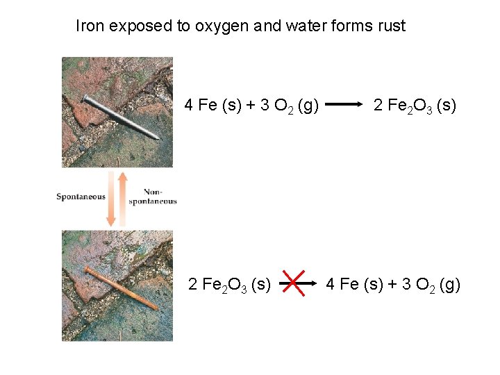 Iron exposed to oxygen and water forms rust 4 Fe (s) + 3 O