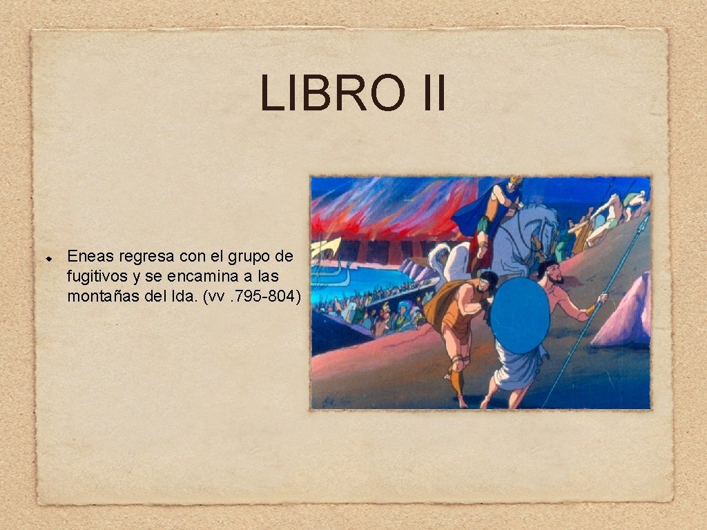 LIBRO II Eneas regresa con el grupo de fugitivos y se encamina a las