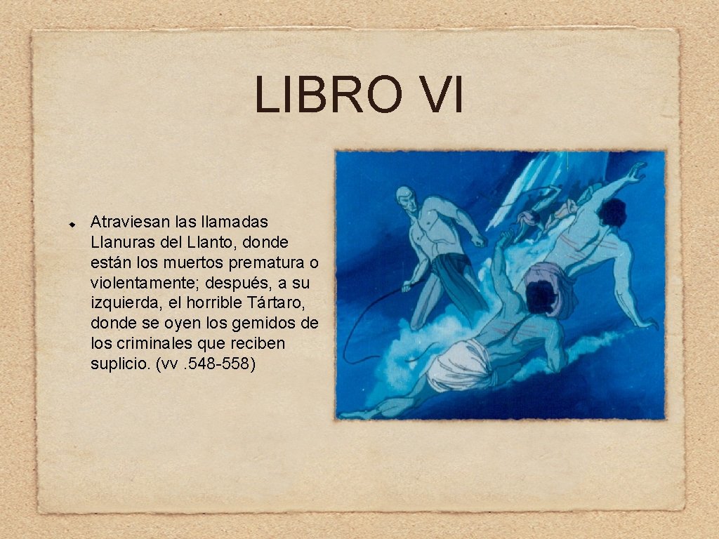 LIBRO VI Atraviesan las llamadas Llanuras del Llanto, donde están los muertos prematura o
