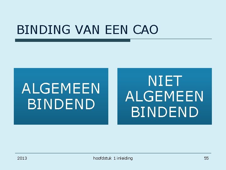 BINDING VAN EEN CAO ALGEMEEN BINDEND 2013 NIET ALGEMEEN BINDEND hoofdstuk 1 inleiding 55