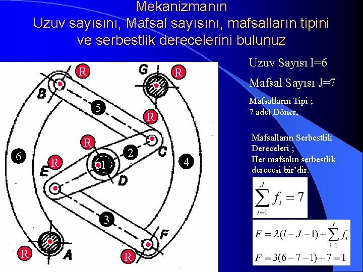 Mekanizmanın Uzuv sayısını, Mafsal sayısını, mafsalların tipini ve serbestlik derecelerini bulunuz R R 5