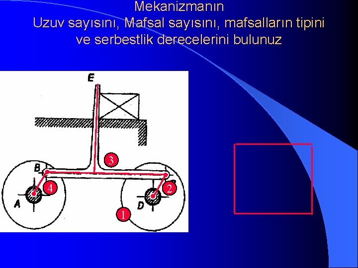 Mekanizmanın Uzuv sayısını, Mafsal sayısını, mafsalların tipini ve serbestlik derecelerini bulunuz 3 4 2