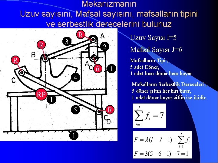 Mekanizmanın Uzuv sayısını, Mafsal sayısını, mafsalların tipini ve serbestlik derecelerini bulunuz R 3 R