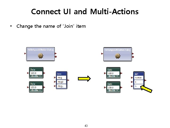 Connect UI and Multi-Actions • Change the name of “Join” item 43 