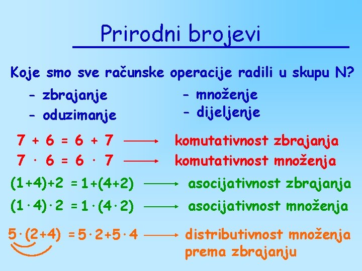 Prirodni brojevi Koje smo sve računske operacije radili u skupu N? - zbrajanje - Prirodni brojevi Koje smo sve računske operacije radili u skupu N? - zbrajanje -