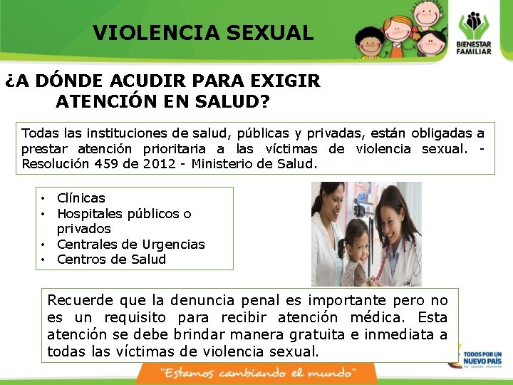 VIOLENCIA SEXUAL ¿A DÓNDE ACUDIR PARA EXIGIR ATENCIÓN EN SALUD? Todas las instituciones de