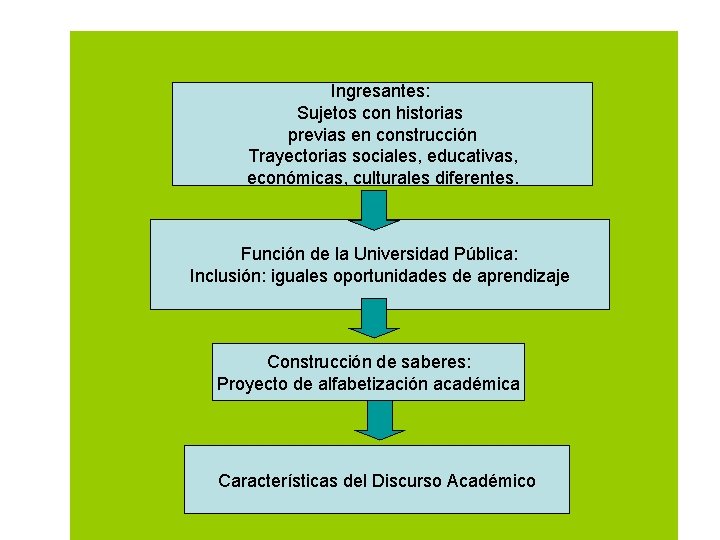 Ingresantes: Sujetos con historias previas en construcción Trayectorias sociales, educativas, económicas, culturales diferentes. Función