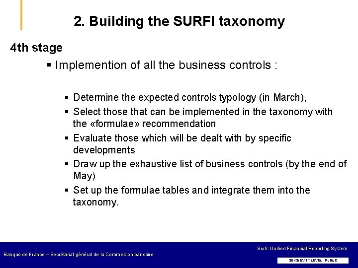 2. Building the SURFI taxonomy 4 th stage § Implemention of all the business