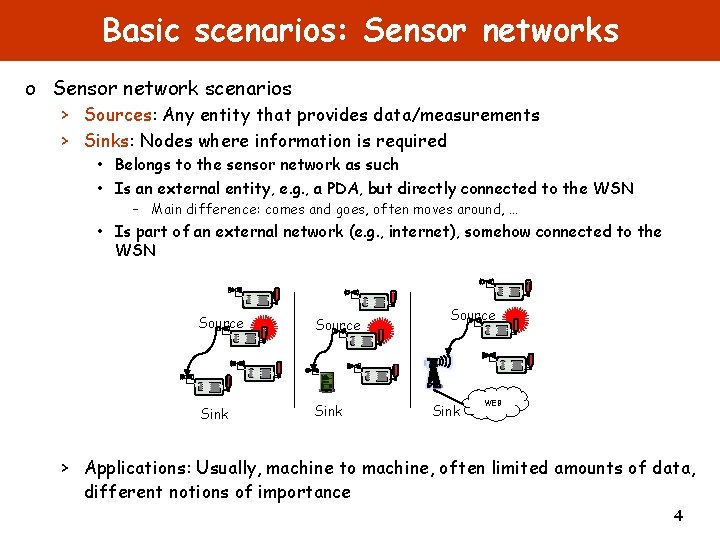 Basic scenarios: Sensor networks o Sensor network scenarios > Sources: Any entity that provides