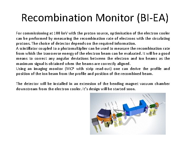 Recombination Monitor (BI-EA) For commissioning at 100 ke. V with the proton source, optimisation