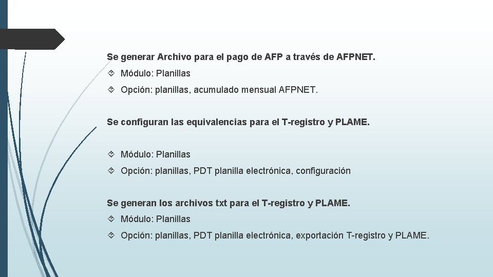 Se generar Archivo para el pago de AFP a través de AFPNET. Módulo: Planillas