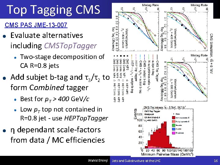 Top Tagging CMS PAS JME-13 -007 Evaluate alternatives including CMSTop. Tagger Two-stage decomposition of