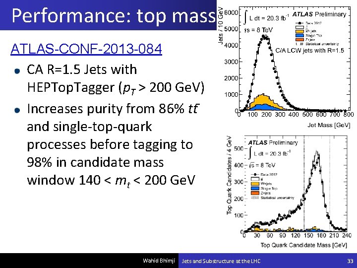 Performance: top mass ATLAS-CONF-2013 -084 CA R=1. 5 Jets with HEPTop. Tagger (p. T