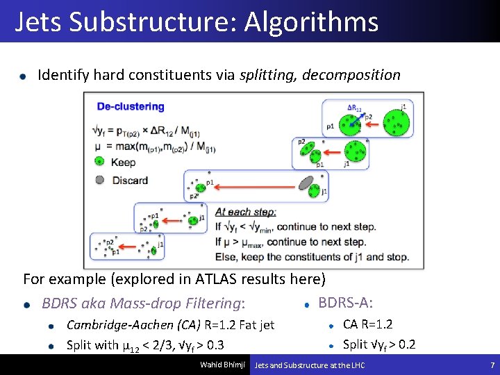 Jets Substructure: Algorithms Identify hard constituents via splitting, decomposition For example (explored in ATLAS