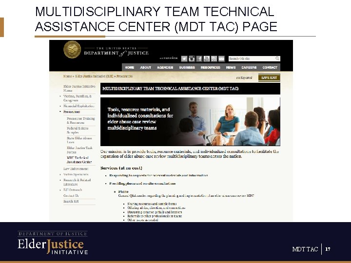 MULTIDISCIPLINARY TEAM TECHNICAL ASSISTANCE CENTER (MDT TAC) PAGE MDT TAC 17 