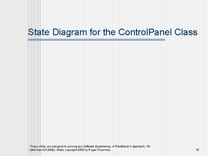 State Diagram for the Control. Panel Class These slides are designed to accompany Software State Diagram for the Control. Panel Class These slides are designed to accompany Software