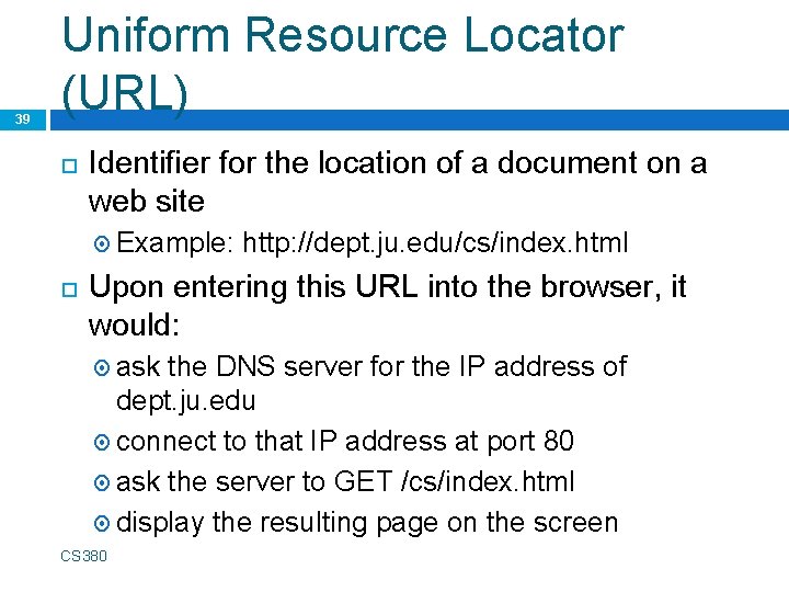 39 Uniform Resource Locator (URL) Identifier for the location of a document on a