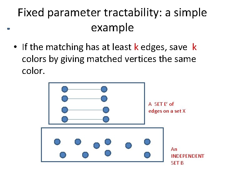 Fixed parameter tractability: a simple example • If the matching has at least k