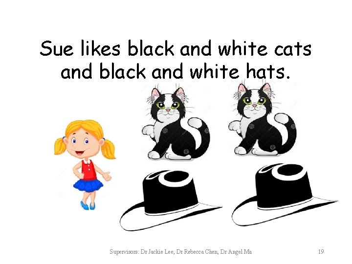 Sue likes black and white cats and black and white hats. Supervisors: Dr Jackie