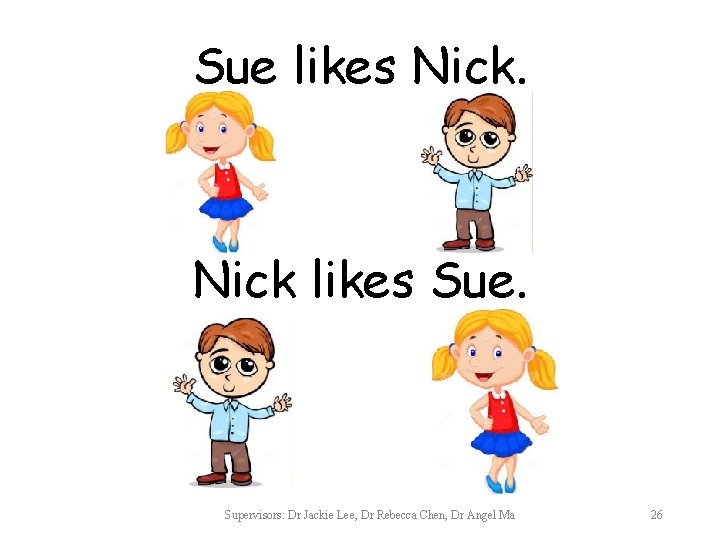 Sue likes Nick likes Sue. Supervisors: Dr Jackie Lee, Dr Rebecca Chen, Dr Angel