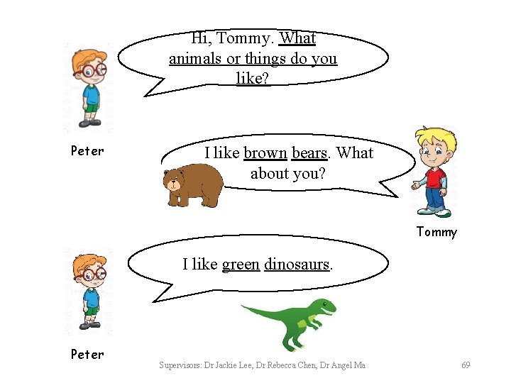 Hi, Tommy. What animals or things do you like? Peter I like brown bears.