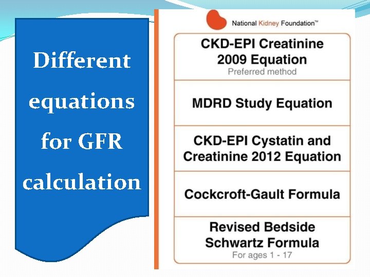 Different equations for GFR calculation 