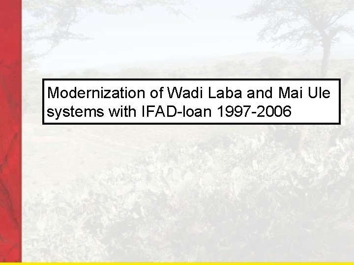 Modernization of Wadi Laba and Mai Ule systems with IFAD-loan 1997 -2006 