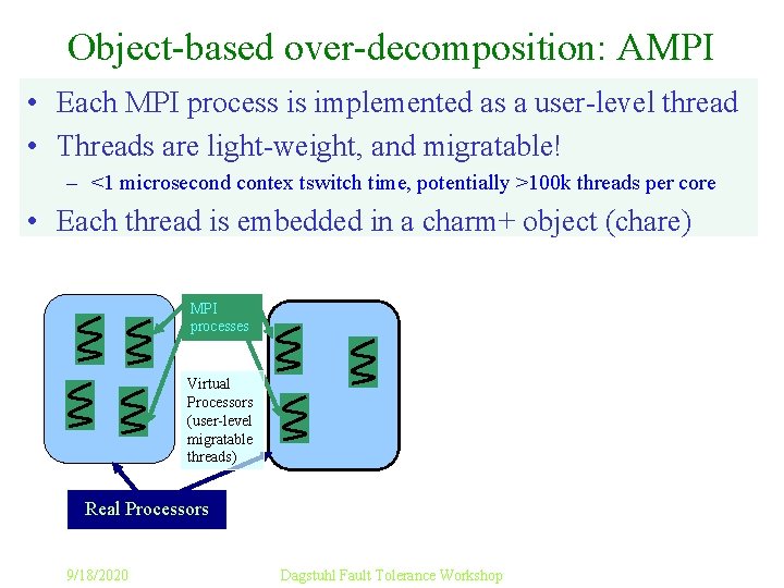 Object-based over-decomposition: AMPI • Each MPI process is implemented as a user-level thread • Object-based over-decomposition: AMPI • Each MPI process is implemented as a user-level thread •