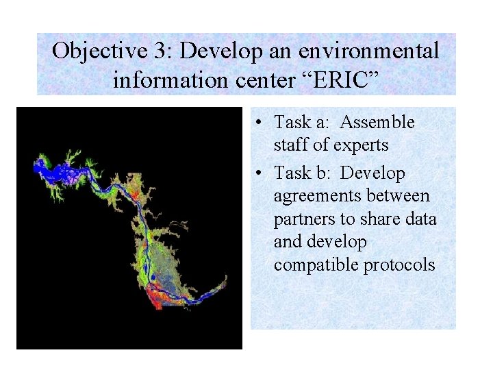 Objective 3: Develop an environmental information center “ERIC” • Task a: Assemble staff of