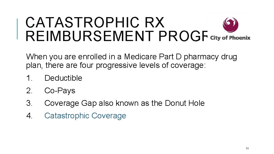 CATASTROPHIC RX REIMBURSEMENT PROGRAM When you are enrolled in a Medicare Part D pharmacy