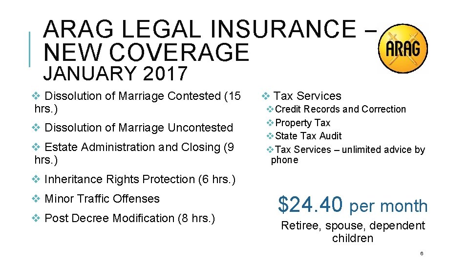 ARAG LEGAL INSURANCE – NEW COVERAGE JANUARY 2017 v Dissolution of Marriage Contested (15